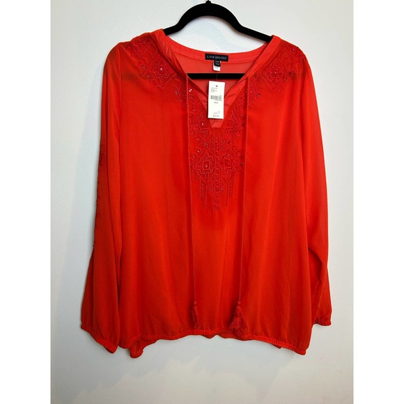 Lane Bryant Orange Boho Blouse Size 14/16 Embellishment - Picture 2 of 9